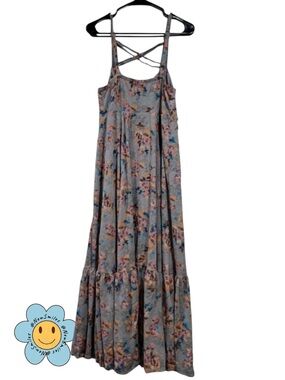 torrid ~ Strappy Dress ~ Heather Gray w/ Flowers ~ Jersey Material ~ Ruffle Tier